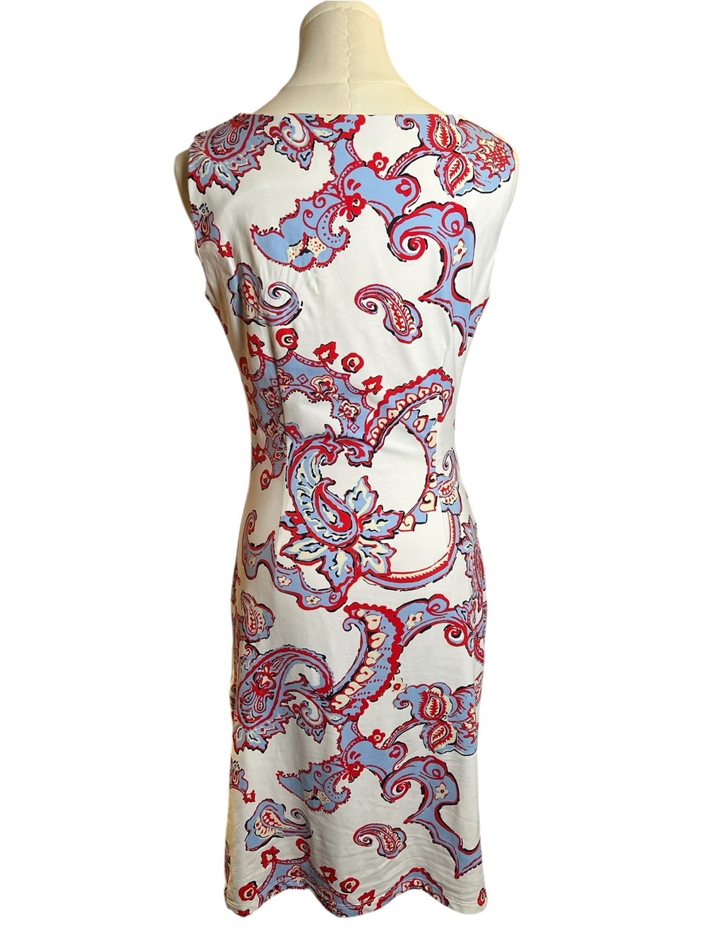 J. McLaughlin women's Ruched white red blue Paisley Dress Size Small - Picture 2 of 8